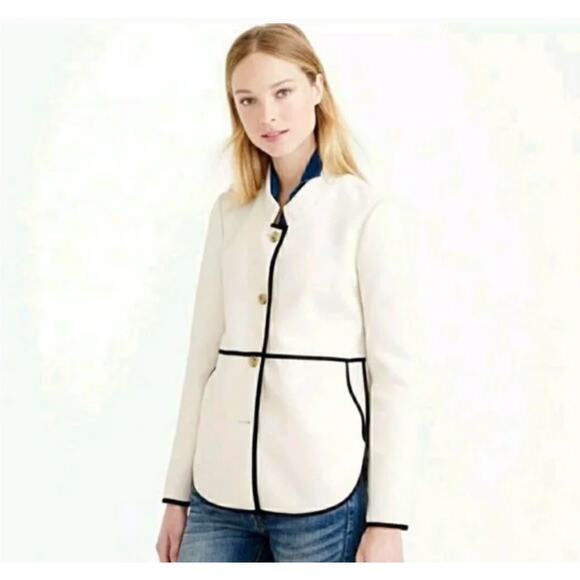 J.Crew Womens Mandarin Collar Tipped Twill Button Up Jacket Black Navy Accent 00 - Picture 7 of 16